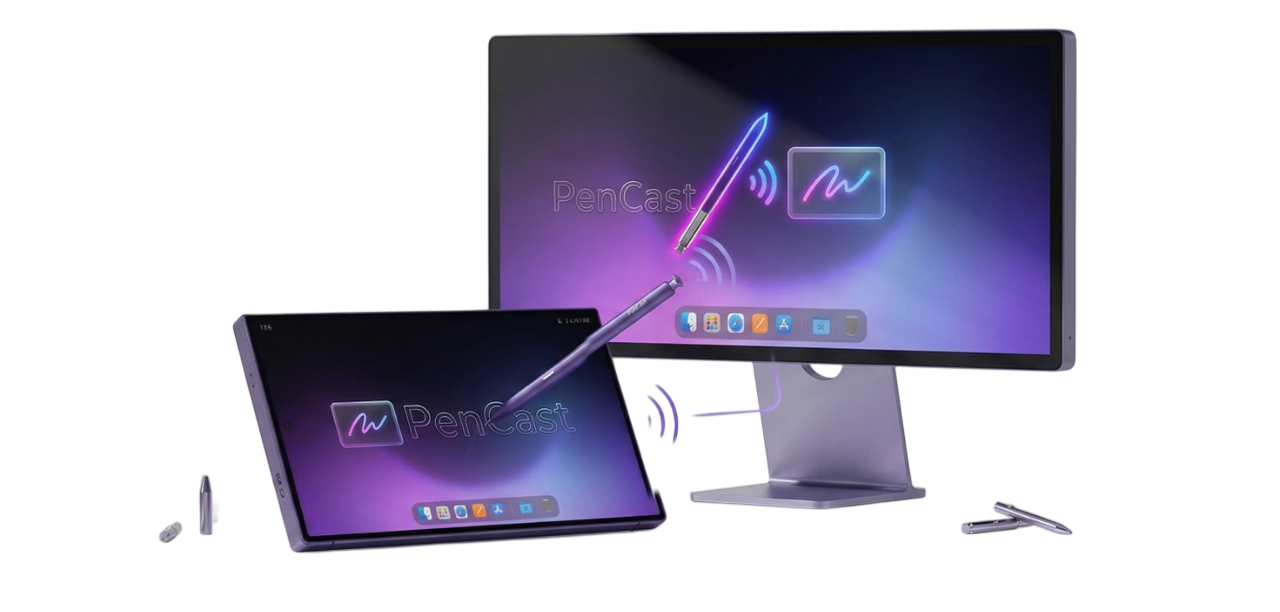 PenCast in action on a desktop monitor and S Pen